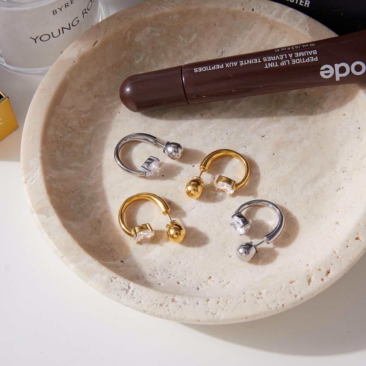 CZ Curved Barbell Huggie Earrings
