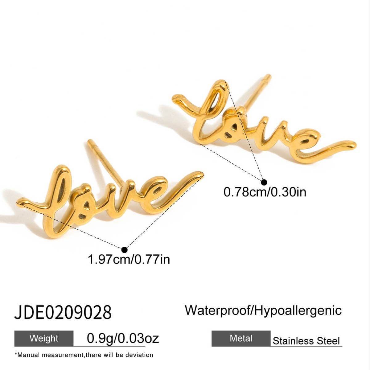18K Gold Plated Cursive Love Stud Earrings