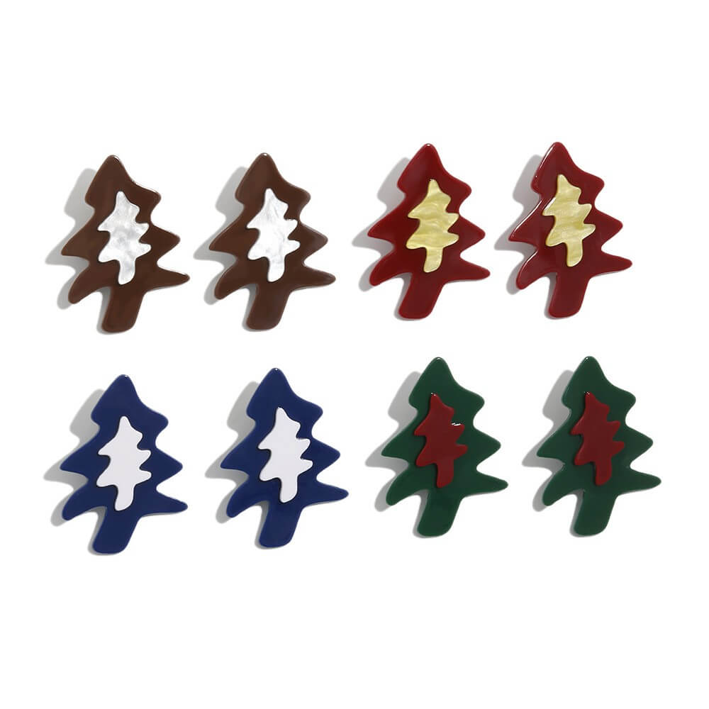 Festive Christmas Tree Resin Stud Earrings