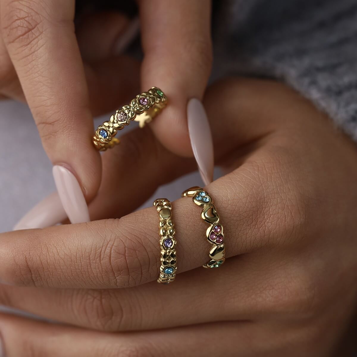 Colorful Crystal Floral Open Ring
