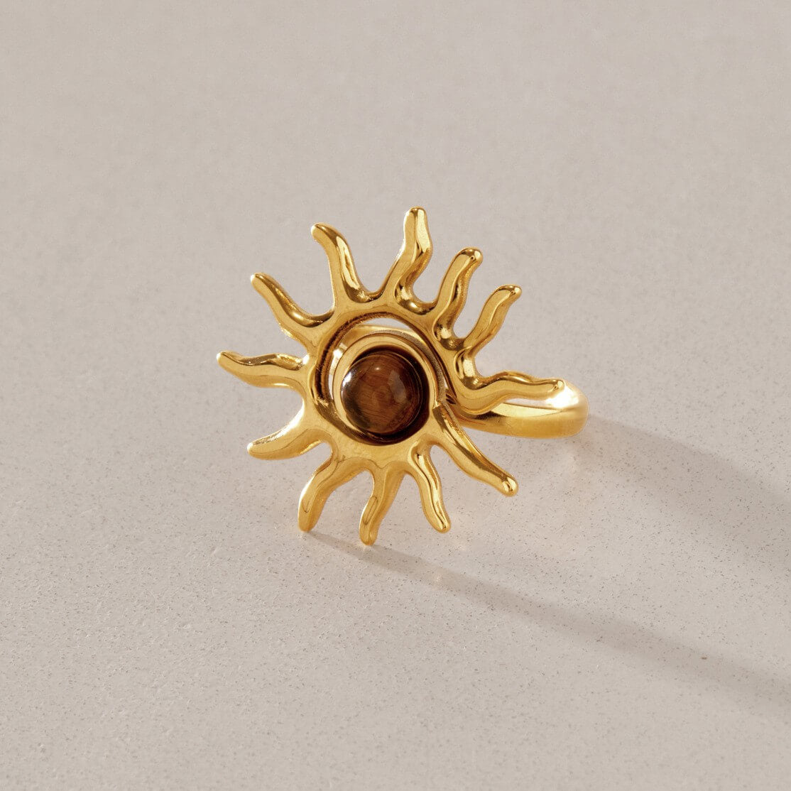 18K Gold Sunburst Stainless Steel Ring