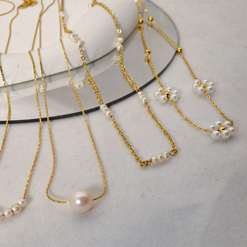 Delicate Freshwater Pearl Gold Chain Necklace