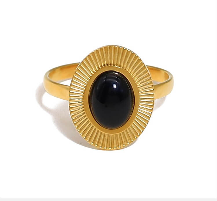 Vintage Sunburst Natural Gemstone Open Ring