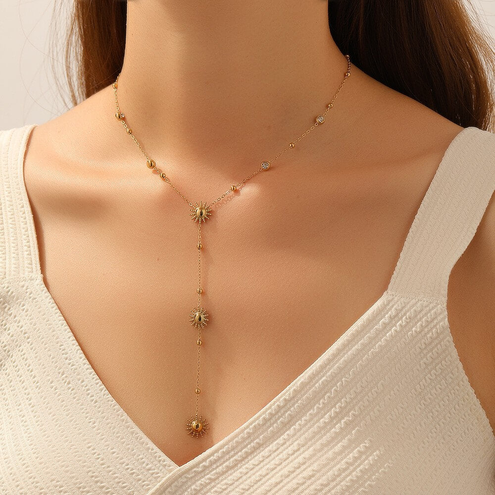 Stainless Steel Y-Lariat Drop Charm Necklace