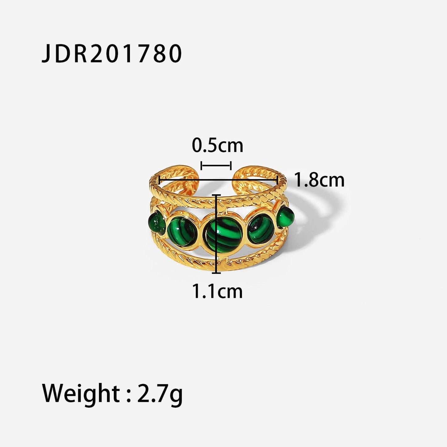 Vintage Natural Gemstone Textured Open Ring