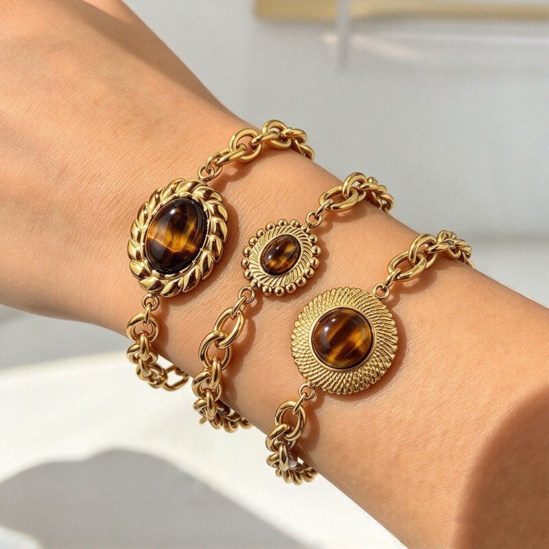 Waterproof Vintage Natural Tiger's Eye Medallion Bracelet