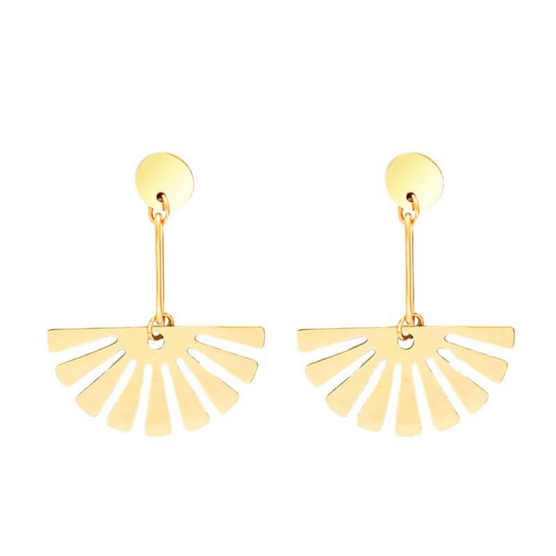 Golden Sunburst Fan Drop Earrings