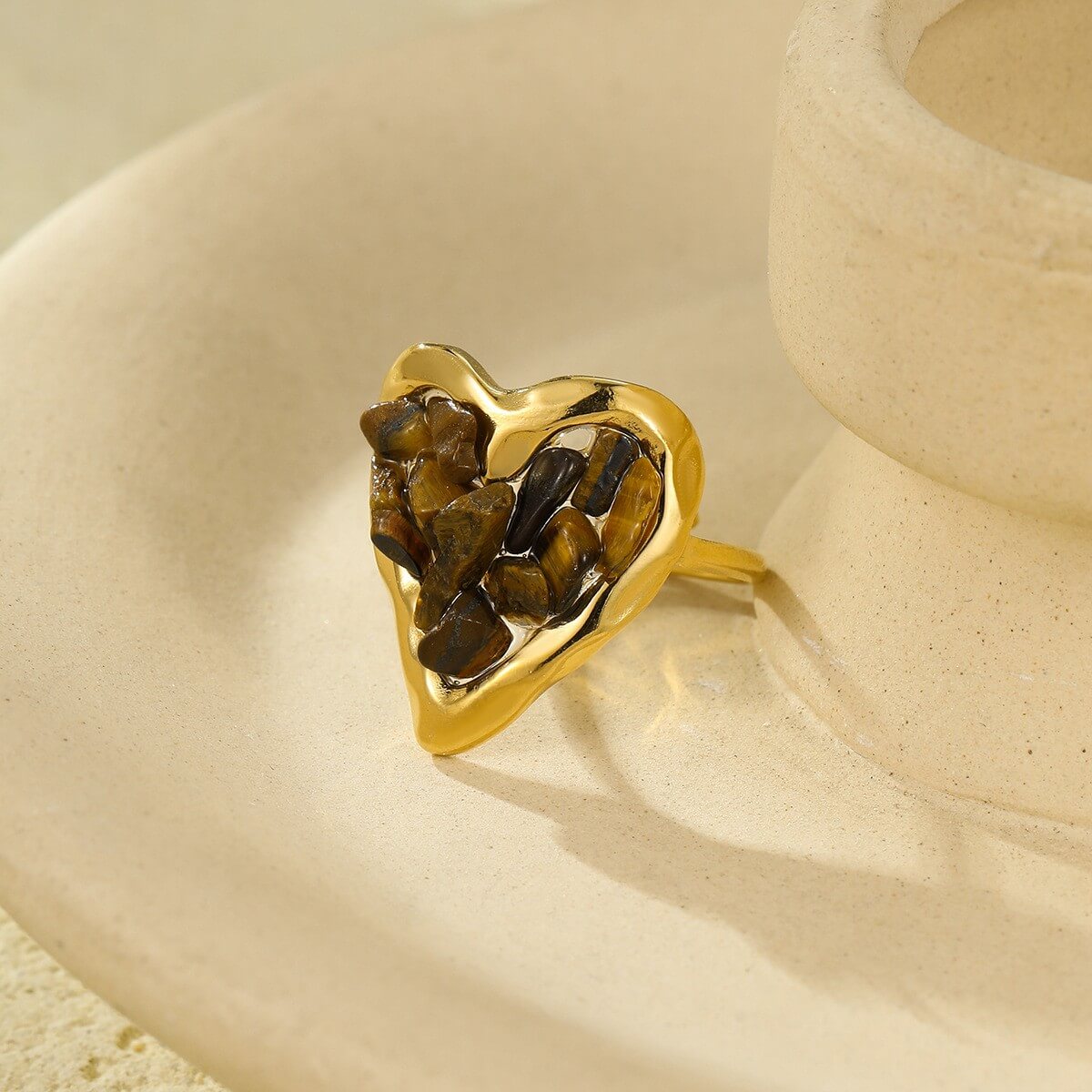 Heart Raw Gemstone Open Ring