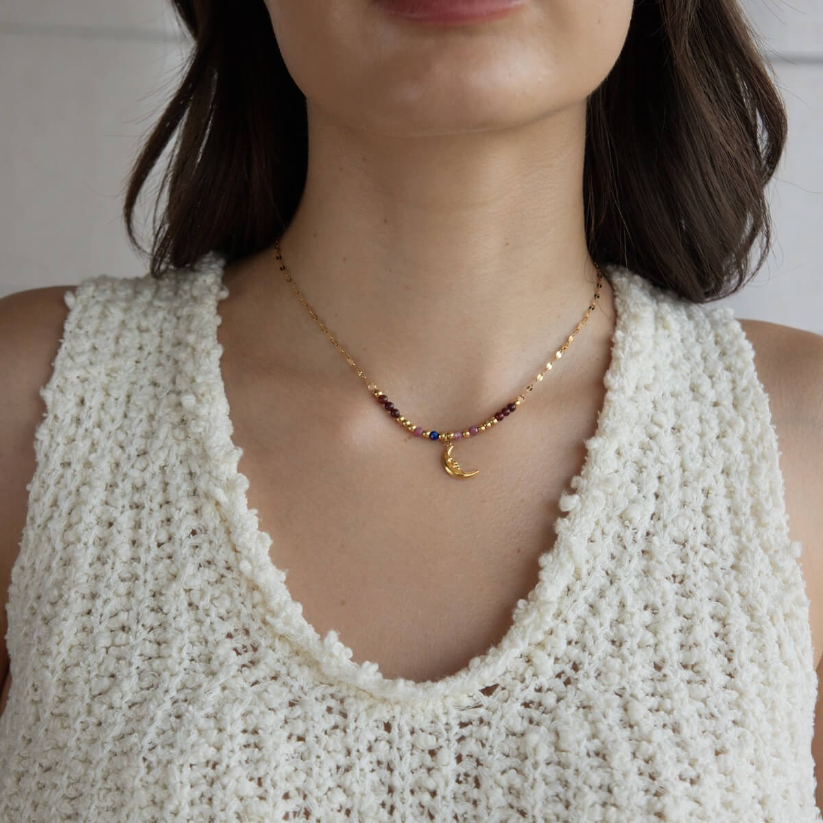 18K Gold Natural Stone Beaded Necklace