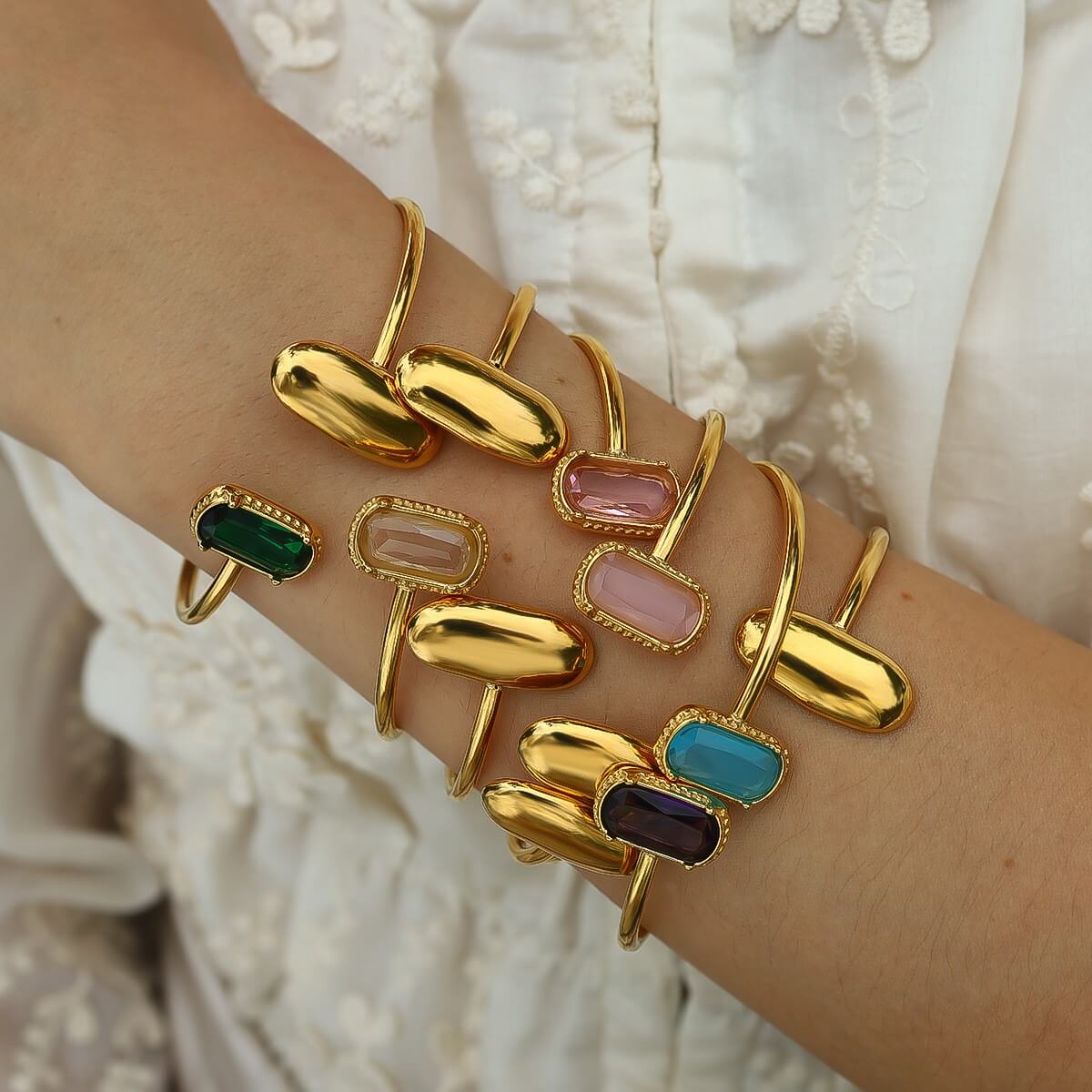Asymmetric Zircon Open Cuff Bangle