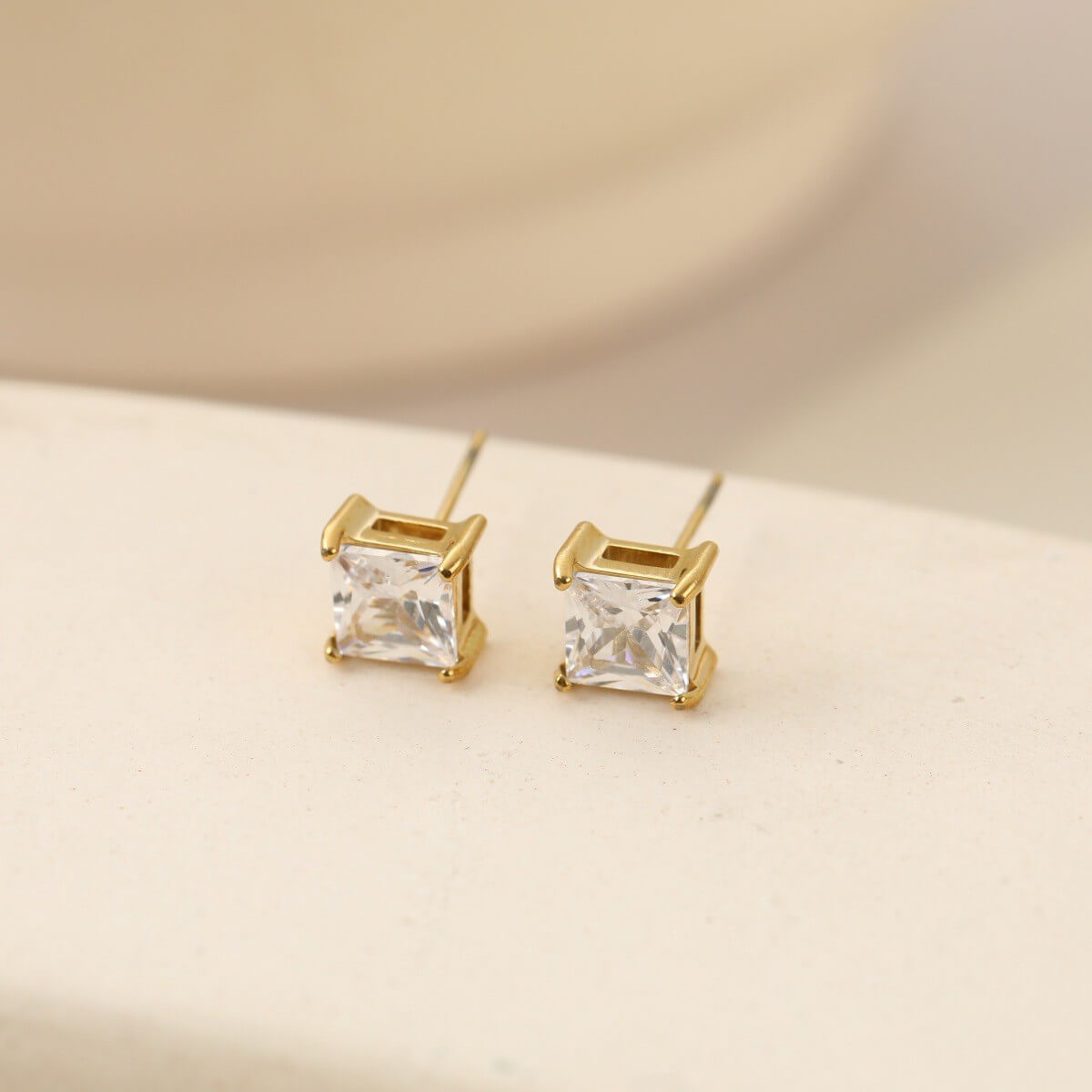 Princess Cut Zircon Stud Earrings in Gold & Silver (4mm-8mm)