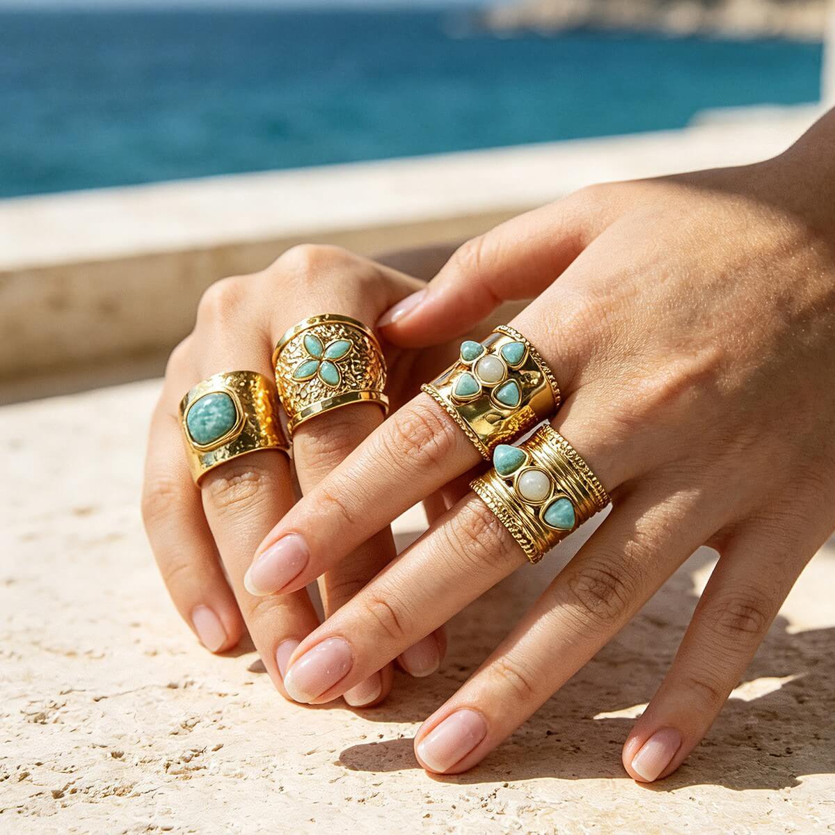 Boho Turquoise Wide Band Ring