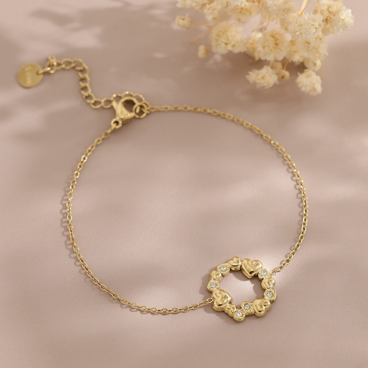 CZ Heart Wreath Chain Bracelet