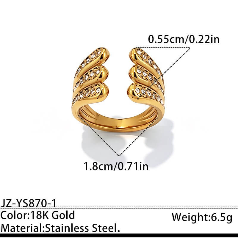18K Gold CZ Pave Geometric Open Ring