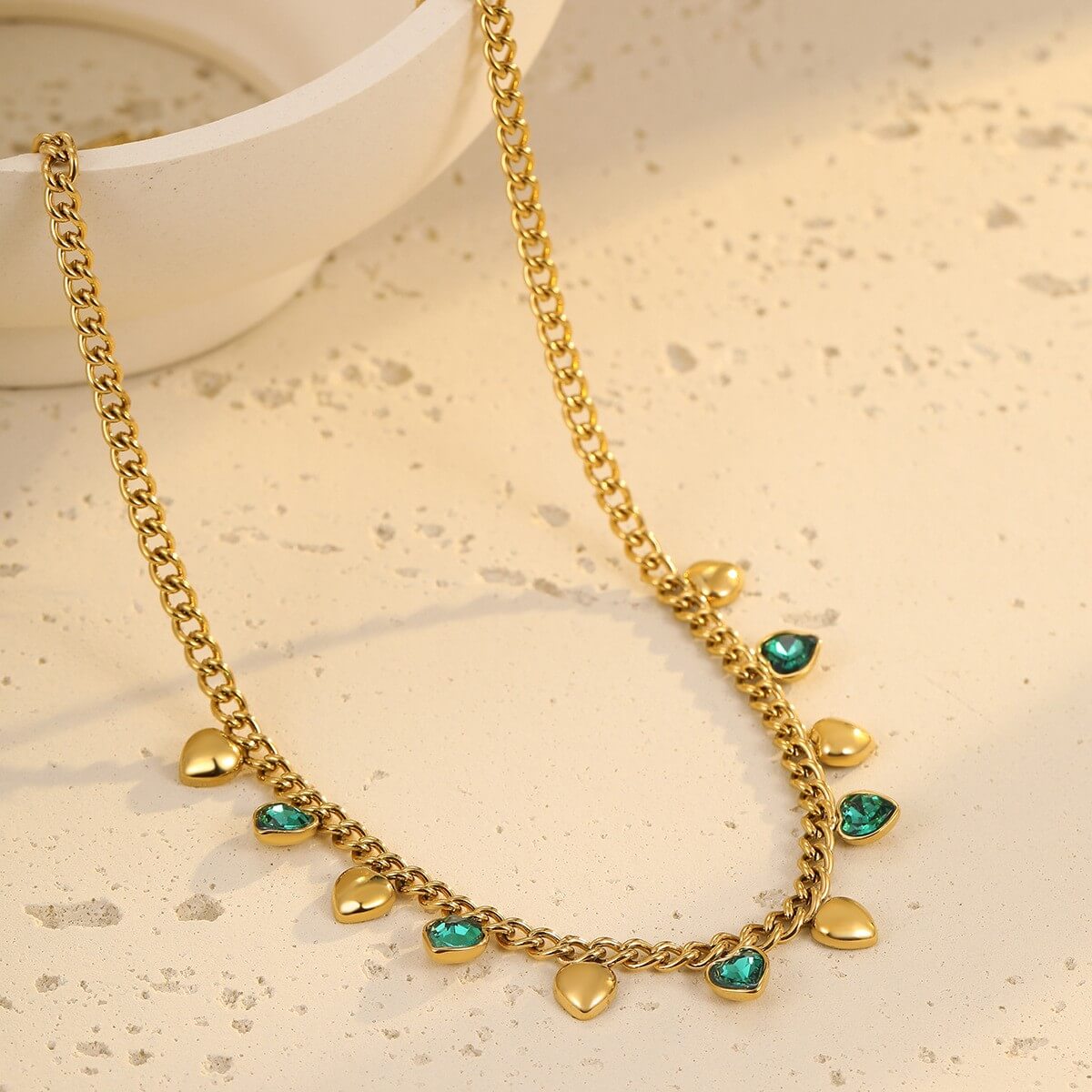 18K Gold Plated Zircon Heart Charm Choker Necklace