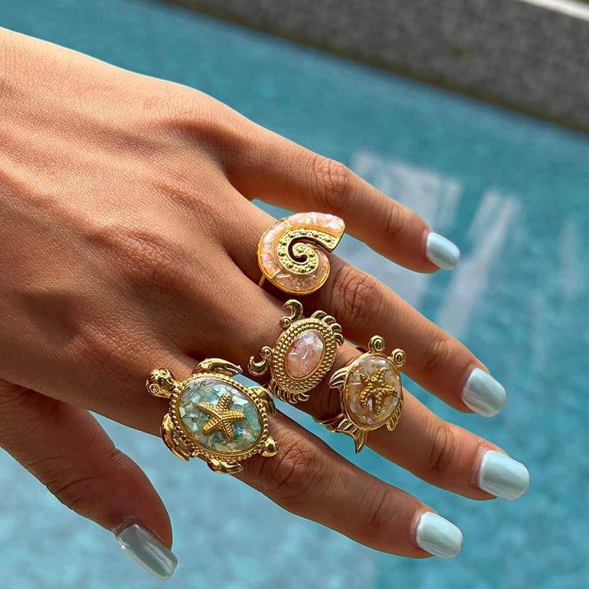 Ocean World Drip Glaze Gold Open Ring