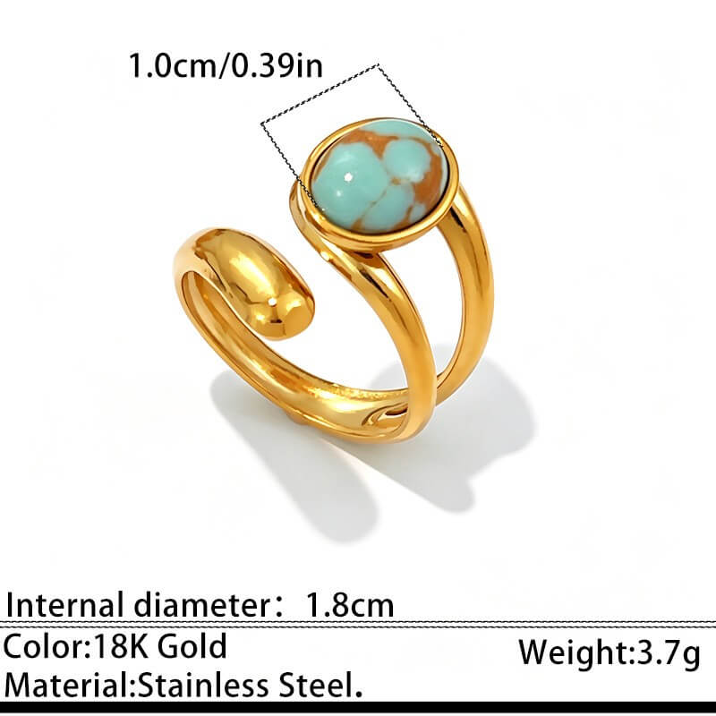 18K Gold Oval Gemstone Bypass Open Ring
