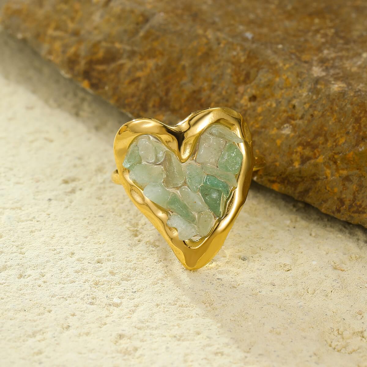 Heart Raw Gemstone Open Ring