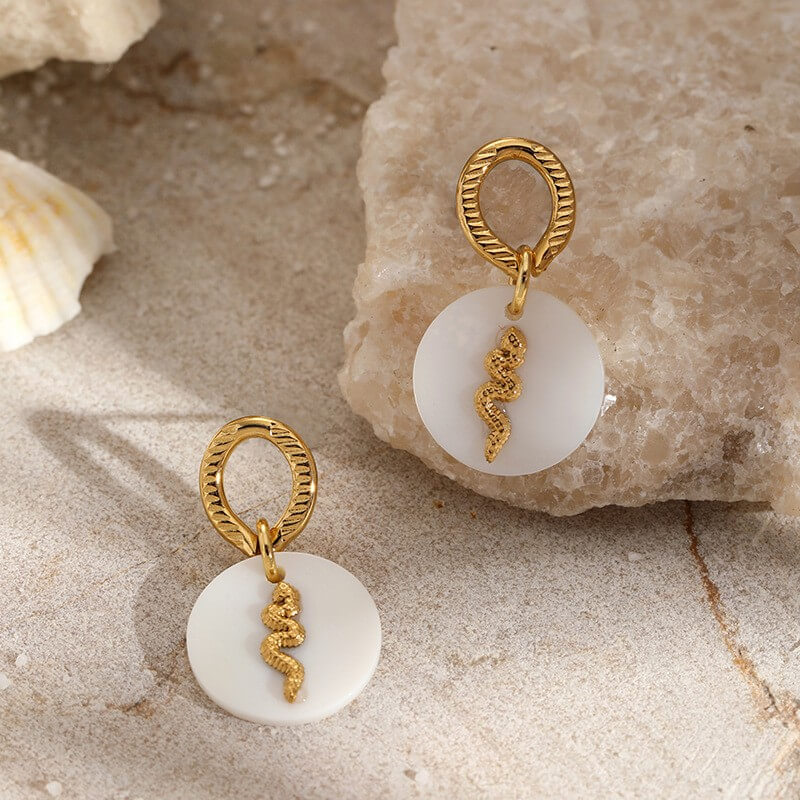 Waterproof Snake Shell Disc Drop Earrings