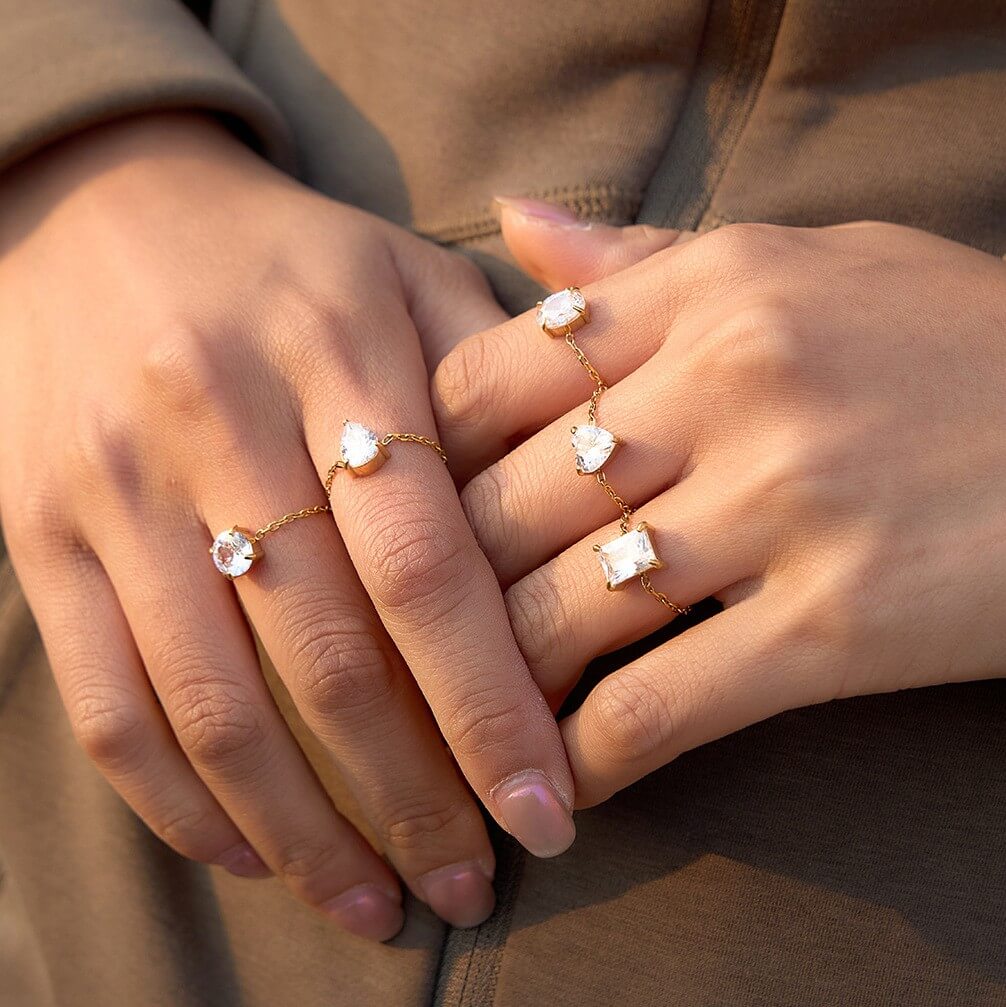 Adjustable Chain Ring with Clear CZ Pendant