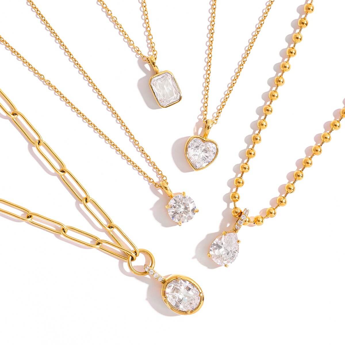 18K Gold Stainless Steel Zircon Pendant Necklace