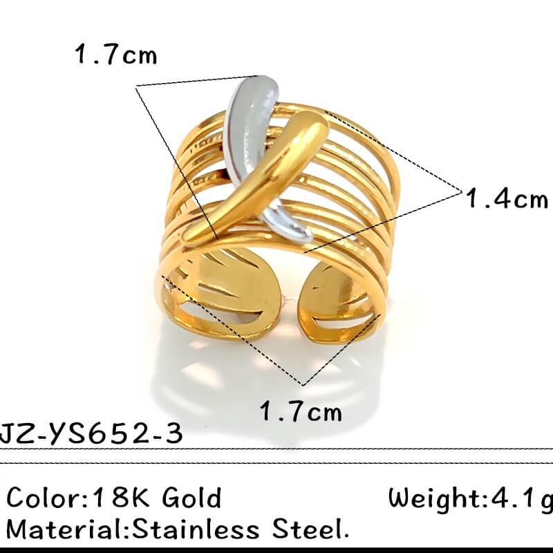 18K Gold Two-Tone Multi-Layer Open Ring