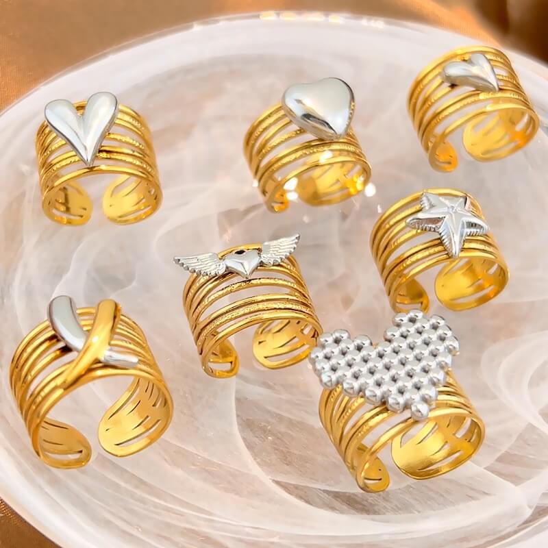 18K Gold Two-Tone Multi-Layer Open Ring