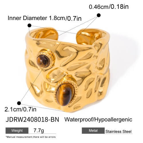 Natural Tiger's Eye Rings - 18K Gold Plated Stainless Steel