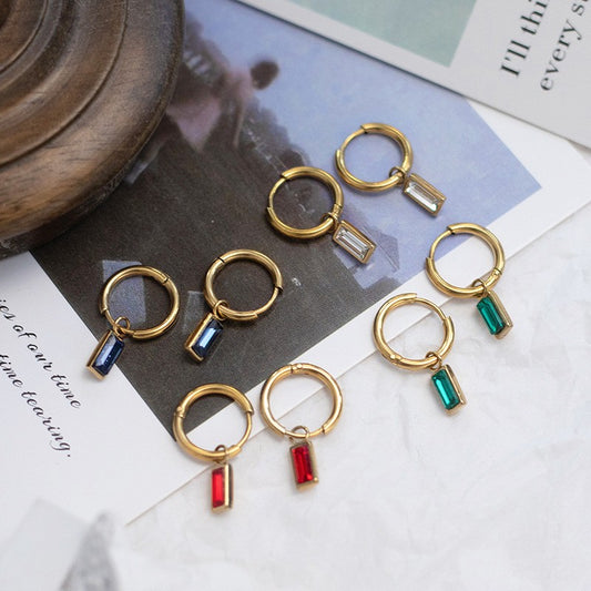 Rectangular Zircon Huggie Hoop Earrings