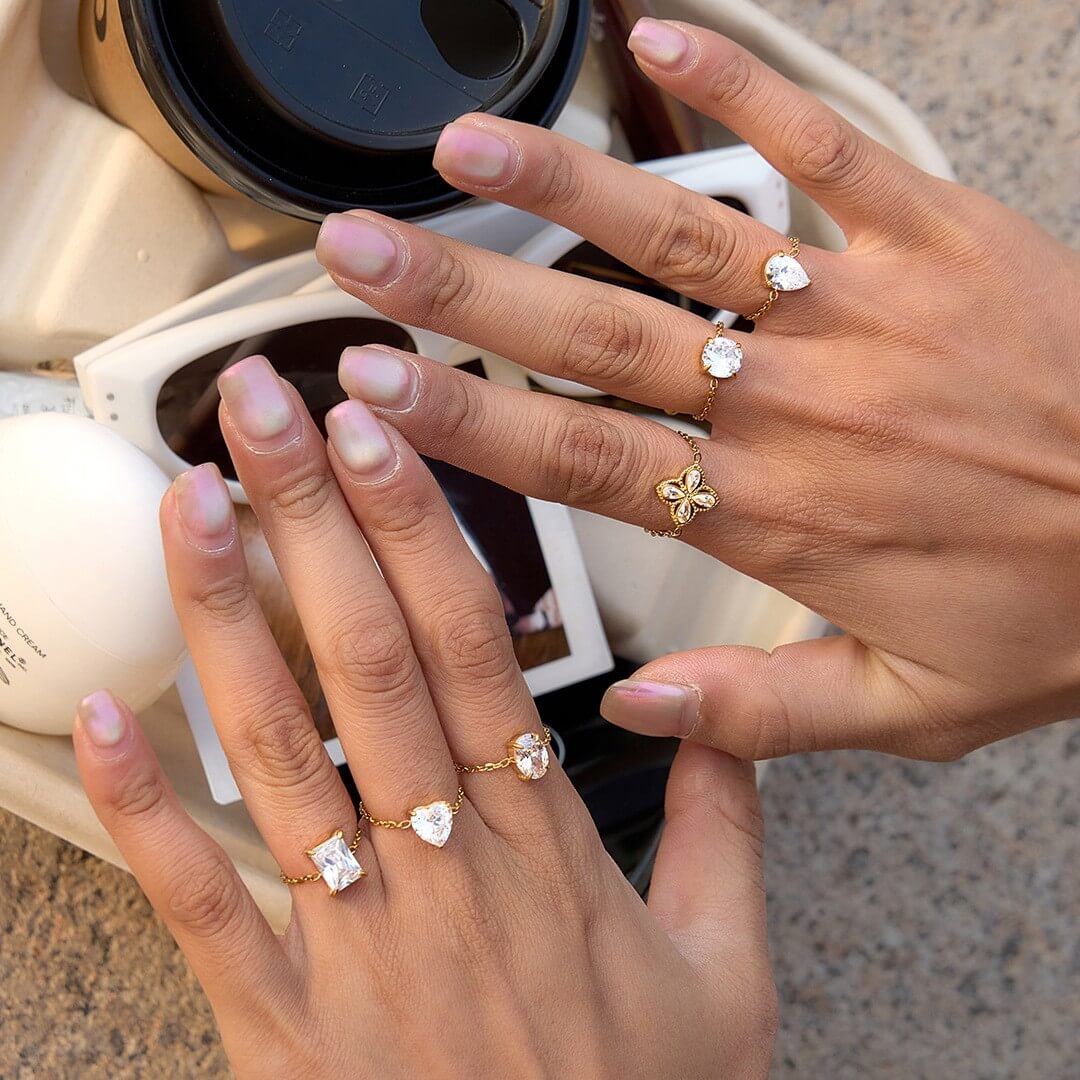 Adjustable Chain Ring with Clear CZ Pendant
