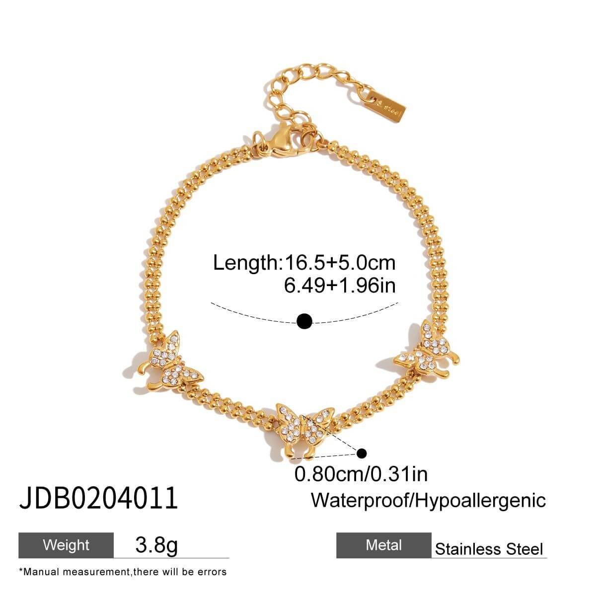 18K Gold Plated Butterfly & Crystal Bracelet Stack Set