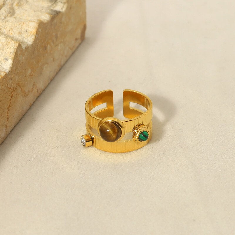 Vintage Natural Gemstone Statement Open Ring