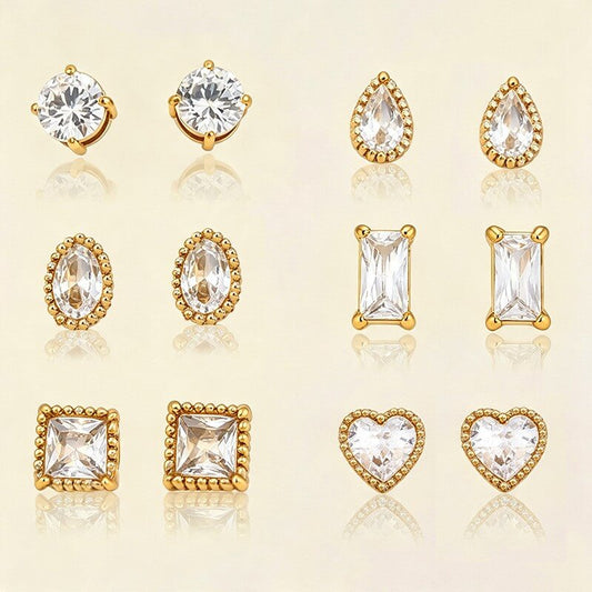 18K Gold CZ Geometric Stud Earrings