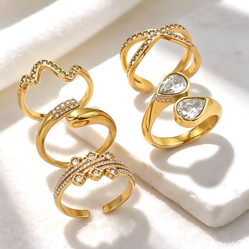 18K Gold CZ Statement Open Ring