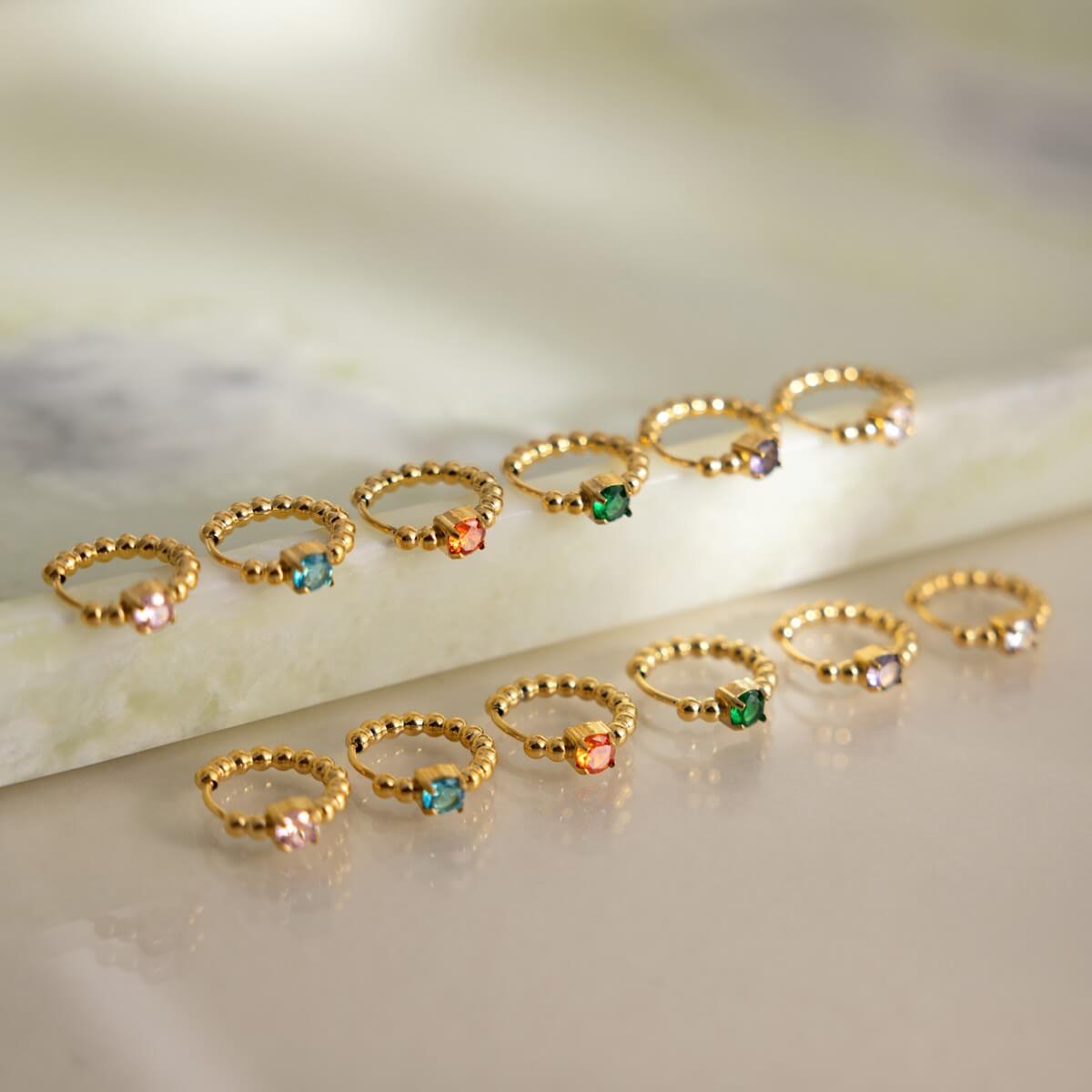 Beaded Colorful Zirconia Huggie Hoop Earrings