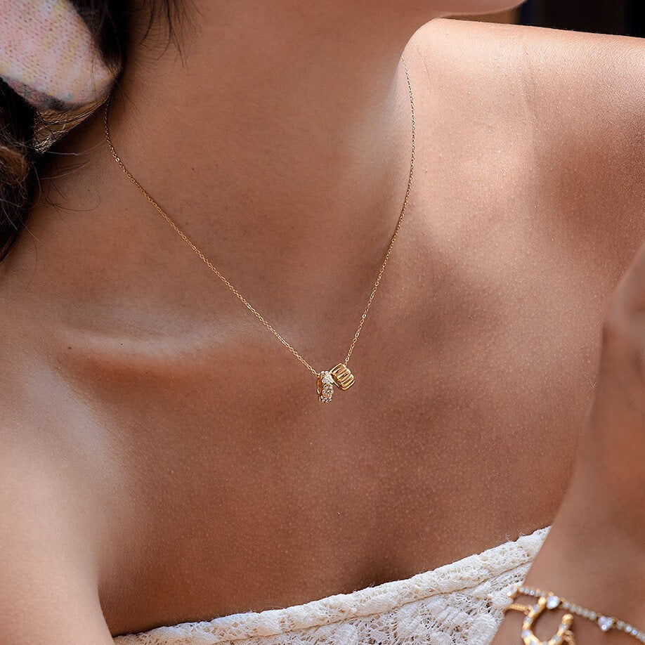 18K Gold Cylinder Charm Necklace