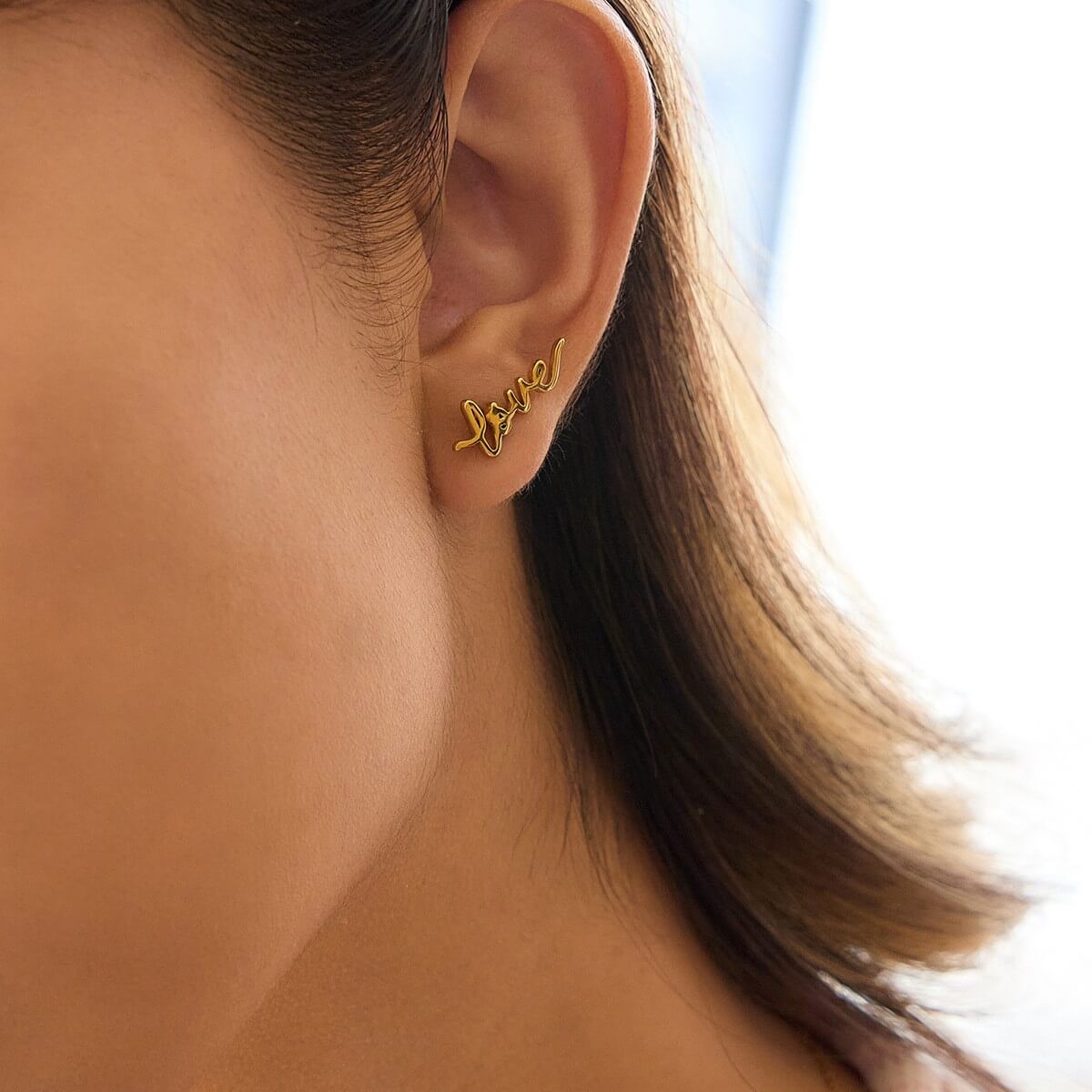 18K Gold Plated Cursive Love Stud Earrings
