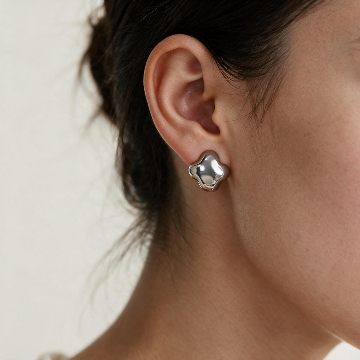 Silver Chunky Clover Studs