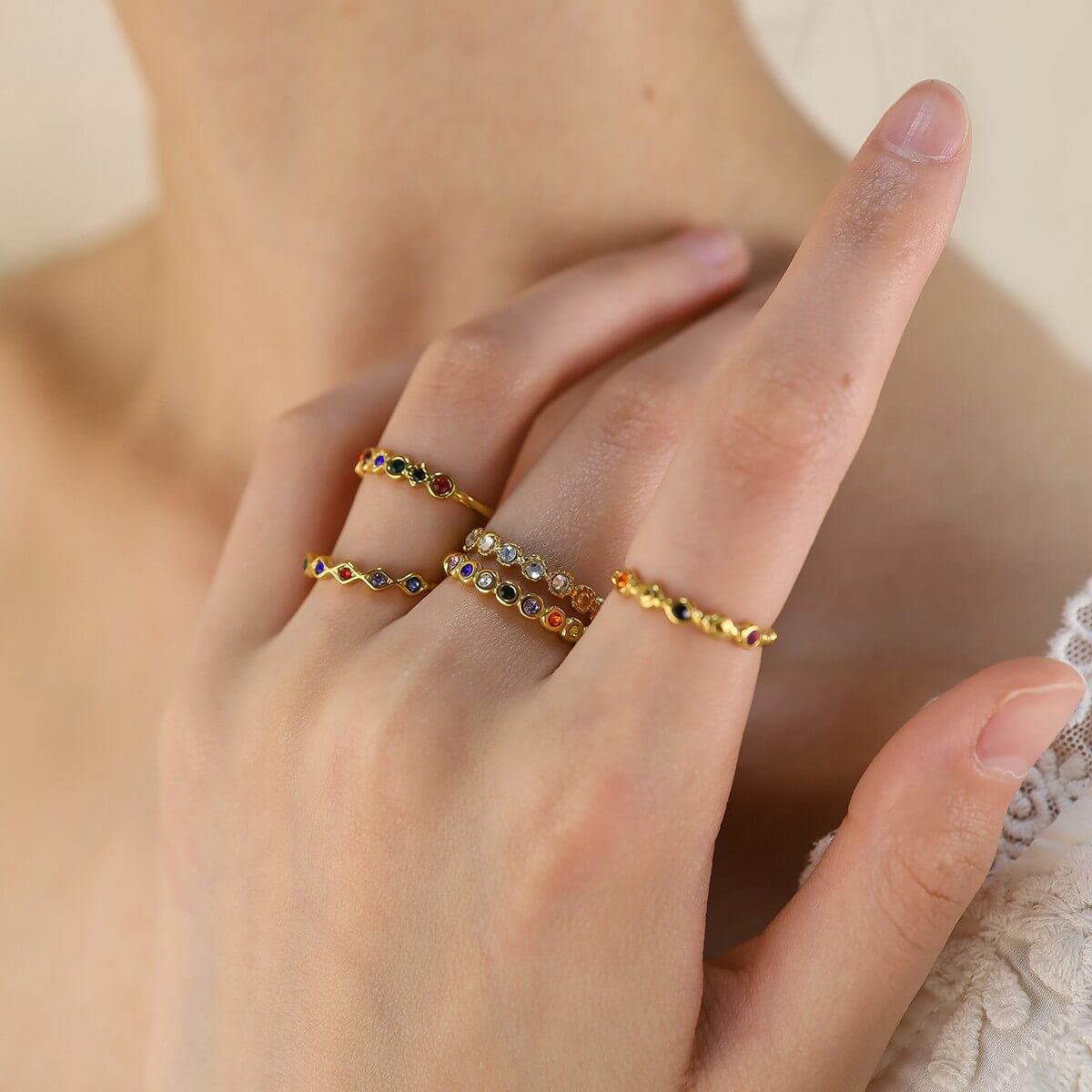 Vintage Rainbow Crystal Open Ring