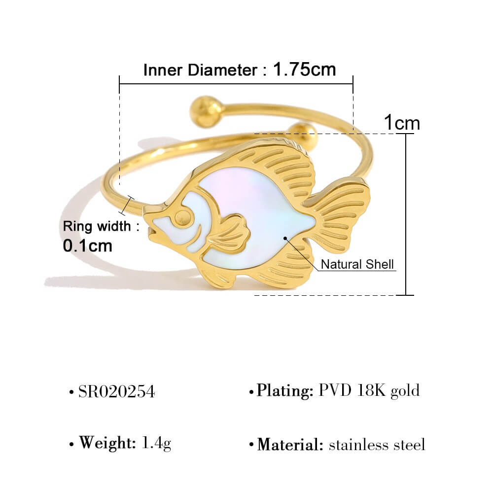 Coastal Beach Shell Charm Open Ring