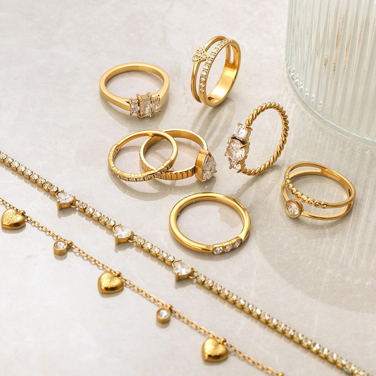 Cubic Zirconia Statement Rings - 18K Gold Plated Stainless Steel