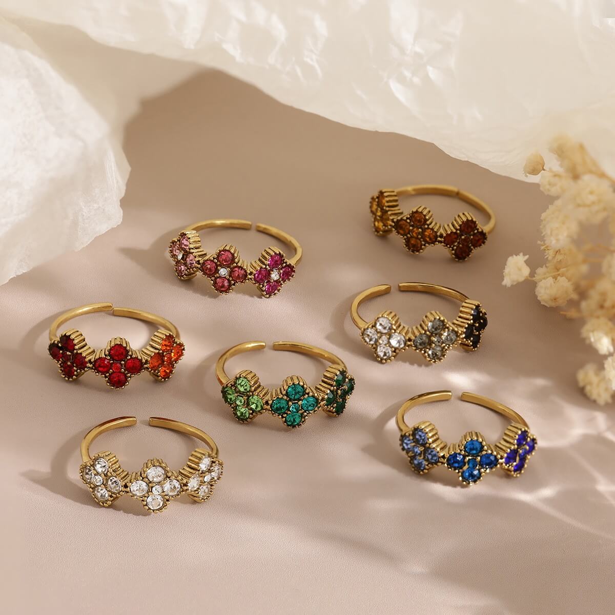 Clover Zircon Stainless Steel Ring