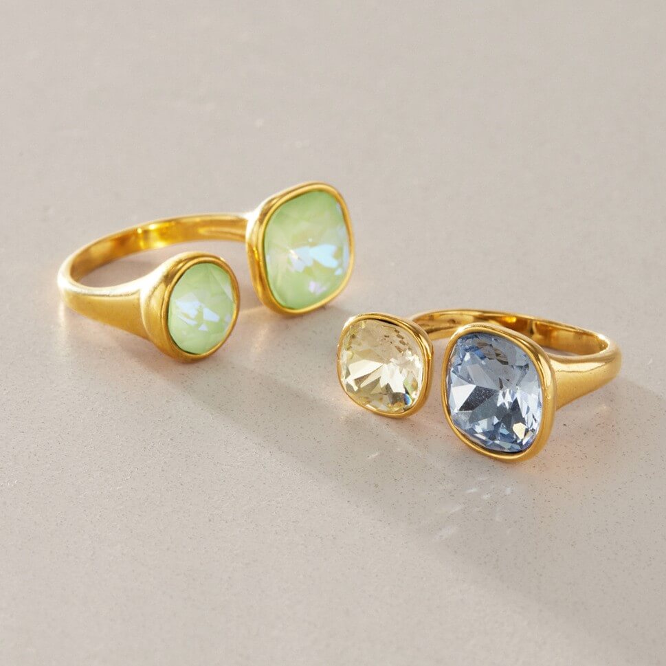 18K Gold Plated Colorful Candy Crystal Open Ring