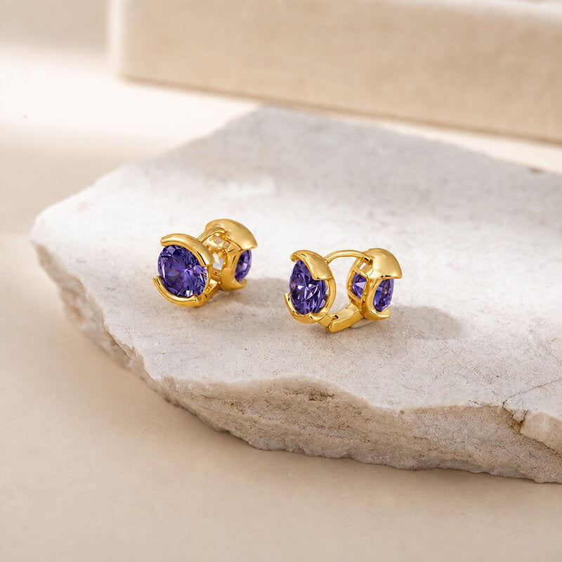 14K Gold Plated Brass Sparkling CZ Huggie Earrings