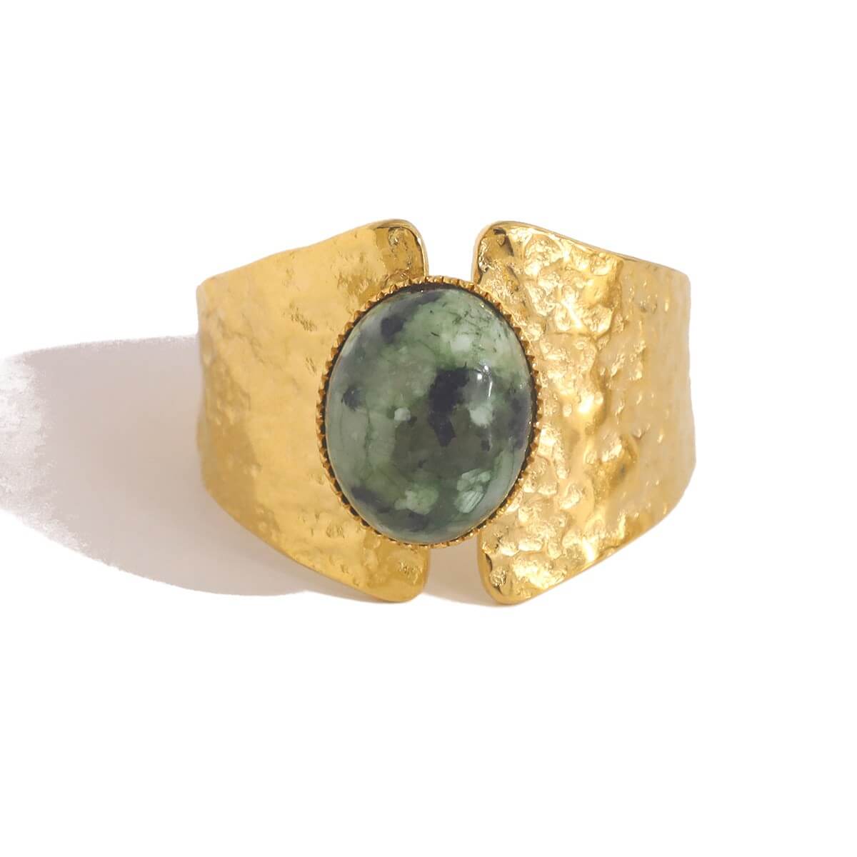 Boho Natural Stone Hammered Open Ring