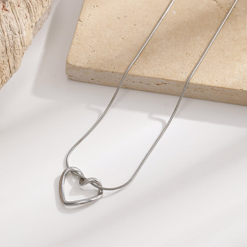 Waterproof Hollow Heart Snake Chain Necklace