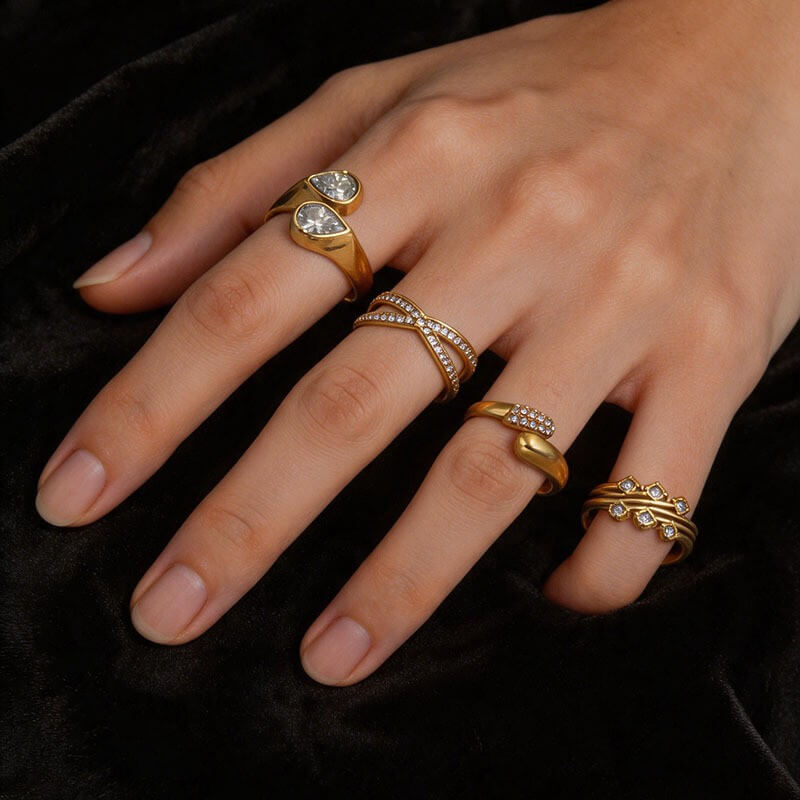 18K Gold CZ Statement Open Ring