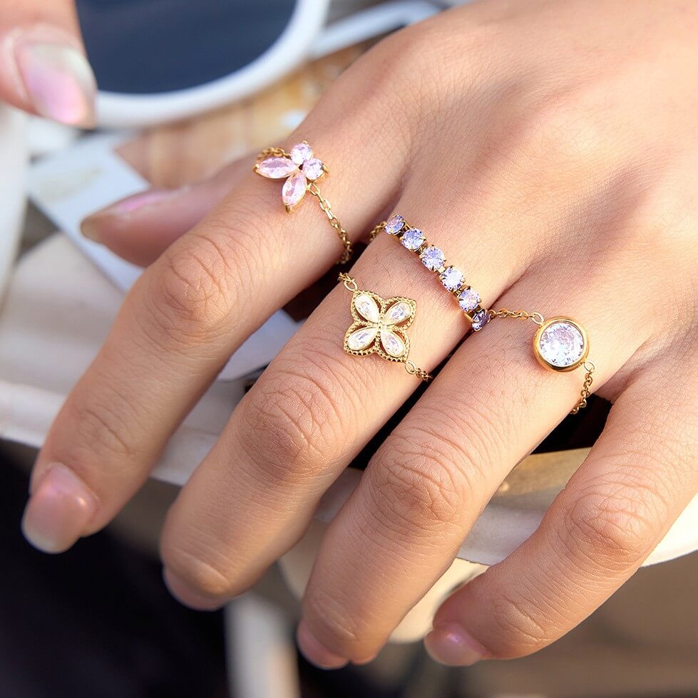 Adjustable Chain Ring with Crystal Accents