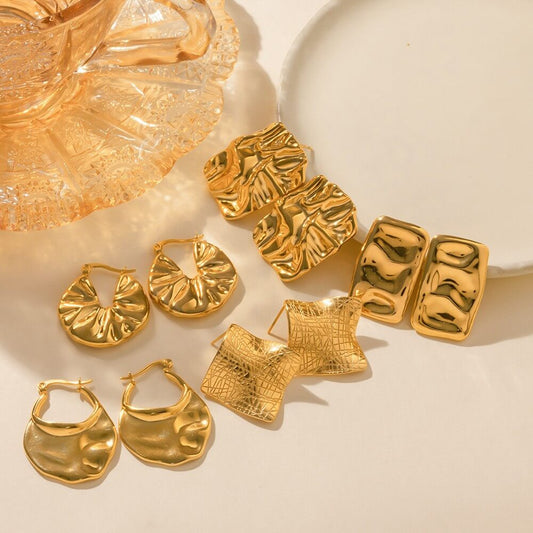 Waterproof Textured Gold Statement Earrings