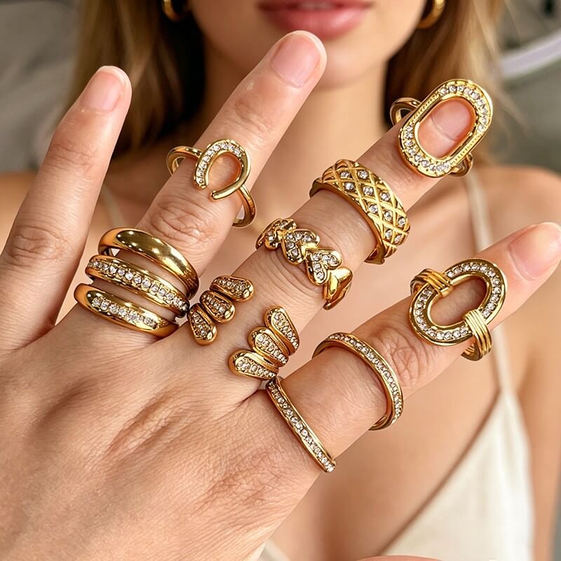 18K Gold CZ Pave Geometric Open Ring
